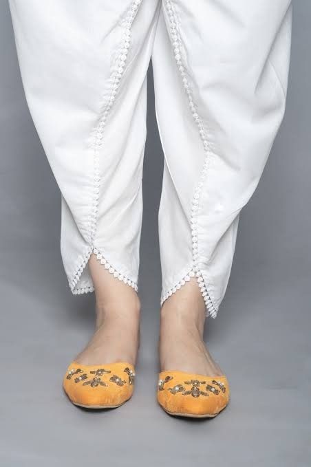 White tulip shalwar for girls Suit Stitching Design, Tulip Shalwar, Suit Stitching, Waist Size Chart, Shalwar Design, Pakistani Wear, Tulip Pants, Pant Design, Beautiful Love Images