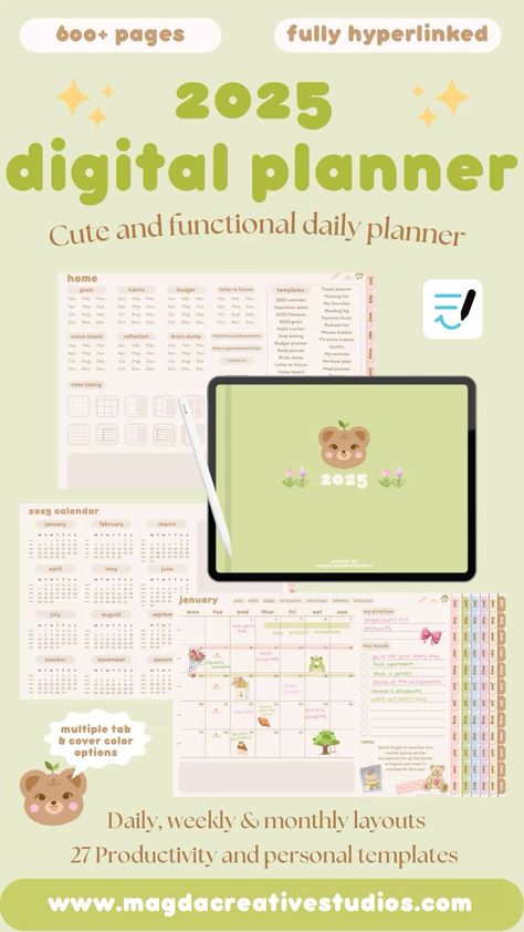 2025 Digital Planner | GoodNotes Landscape Planner | Aesthetic iPad Planner | Cute Daily Planner islamicplanner #readingplanner. Planner Aesthetic Ideas, Productivity Templates, Goodnotes Planner Template, Digital Planner Aesthetic, Aesthetic Digital Planner, Best Digital Planner, Cute Daily Planner, Landscape Planner, Movie Tracker