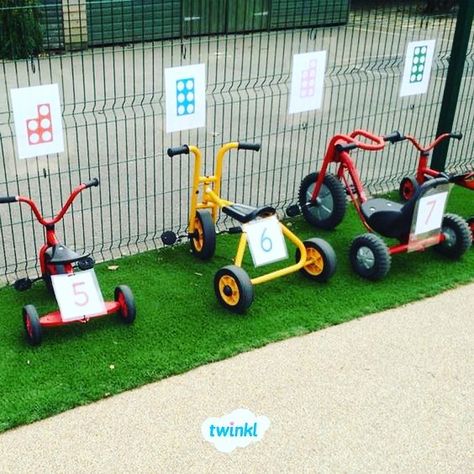 Parking space Math with Numicon! Love this idea!!! - - -  Credit: Twinkl  #teachersofinstagram #teachersfollowteachers #teach #teacher #teacherlife #teacherlife🍎 #teacherblogger #teacherresources #teachershare Outdoor Play And Learning, Outdoor Continuous Provision Eyfs, Early Years Outdoor Area Ideas, Eyfs Outdoor Area On A Budget, Outdoors Eyfs, Early Years Outdoor Area, Outdoor Eyfs, Outside Learning, Outdoor Maths