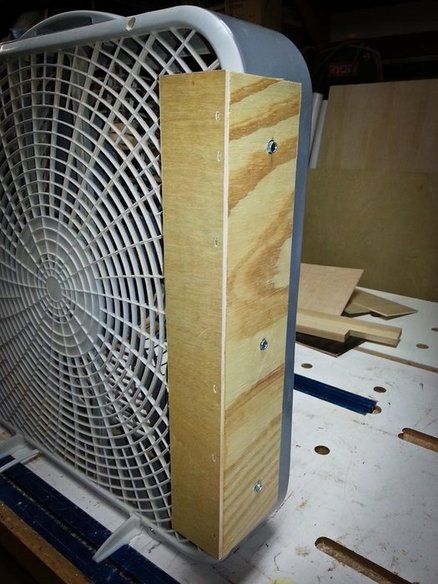 Box Fan Mod Box Fan Stand, Garage Fan Ideas, Table Saw Extension, Outdoor Tv Cabinet, Garage Fan, Fan Stand, Fan Ideas, Garage Basement, Garage Storage Ideas