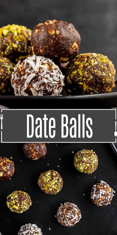 These healthy date balls from Home. Made. Interest. are an all-natural, sweet, chocolatey snack that is totally delicious. Make these chocolate date balls with just 3 simple ingredients and have a healthy snack ready any time. You can even roll them in chopped nuts or coconut for extra flavor and texture! Date Protein Balls, Date Balls Recipe, Balls Dessert, Date Balls, Healthy Oatmeal Cookies, Date Recipes, Ideas For Breakfast, Healthy Oatmeal, Easy Meal Ideas