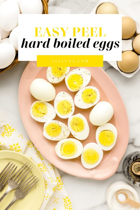 Want perfect hard boiled eggs that peel easily too? We are sharing 4 easy methods for this result that won't disappoint! #eggs #hardboiled #hardboiledeggs #easypeeleggs #easypeel #Eastereggs #boiledeggs Easy Peel Boiled Eggs, Easy Peel Hard Boiled Eggs, Hard Boiled Eggs Easy Peel, Easy Peel Eggs, Hard Boiled Egg Recipes, Peeling Hard Boiled Eggs, Making Hard Boiled Eggs, Perfect Hard Boiled Eggs, Perfect Eggs