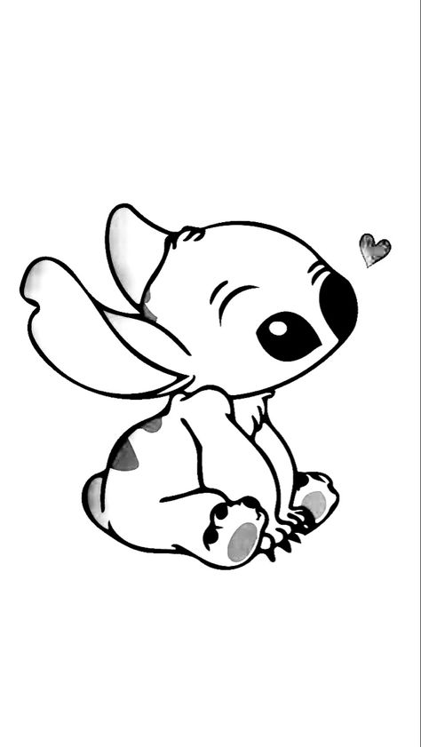 Stitch Clipart Black And White, Stitch And Angel Drawing Sketches, Cute Drawings Stitch, Black And White Stitch Tattoo, Stitch Outline Tattoo, Stitch Disney Drawing, Stitch Drawing Sketches, Easy Stitch Drawing, Stitch Drawing Easy