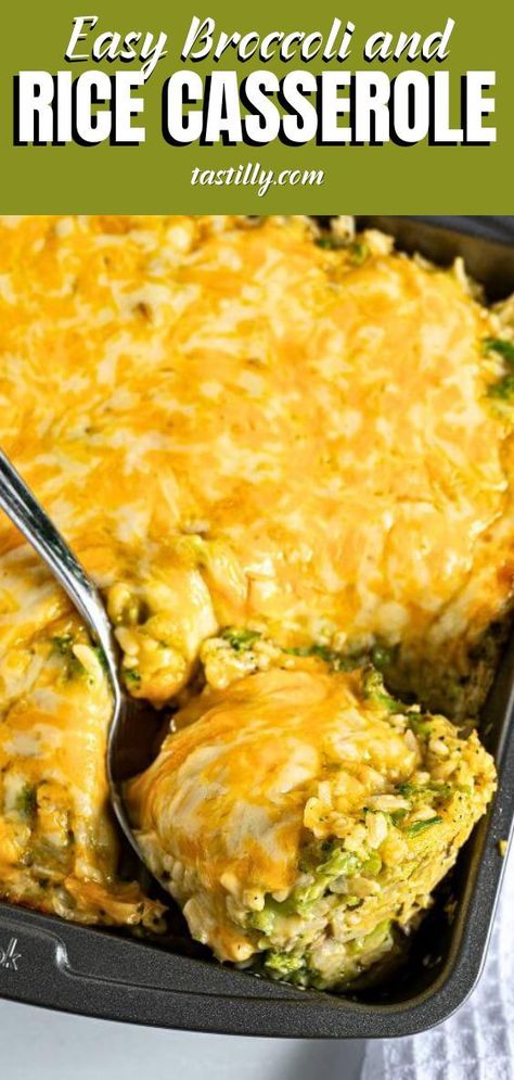 Using Minute Rice and steam–in–bag frozen broccoli makes baking this casserole quick and easy. This creamy and classic side dish is always a hit at the holiday table. A favorite for Christmas, Thanksgiving, or Easter, this cheesy casserole recipe is a keeper! Brocolli Rice And Cheese Casserole Easy, Easy Vegetable Casserole Recipes, Brocolli Rice Casserole Easy Chicken, Brocolli Rice Cheese Casserole Easy, Broccoli Casserole Recipes, Broccoli Casseroles, Casserole With Broccoli, Easy Broccoli Casserole, Broccoli And Rice Casserole