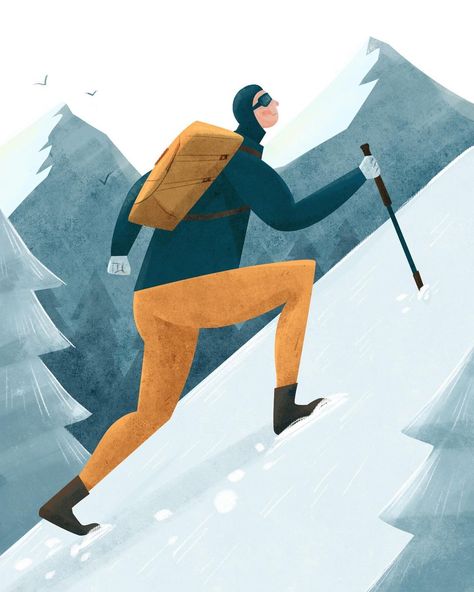 wynne on Instagram: “Let’s conquer it! #winter #illustrator #picturebook #illustrationartists #hiking #snowmountain #hiker #artofinstagram…” Hiking Boots Illustration, Hiker Illustration, Hike Illustration, Hiking Illustration, People Hiking Illustration, Hiking Aesthetic, Mountain Pictures, Mountain Illustration, Snow Mountain