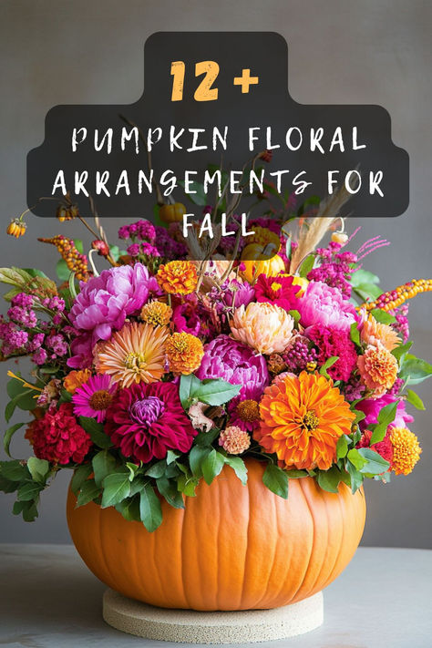 Combine the rustic charm of pumpkins with the delicate beauty of flowers! Ready to create eye-catching centerpieces? Click for unique pumpkin floral arrangement ideas. 🎃🌸 #PumpkinFloral #FallDecor #CenterpieceIdeas #AutumnArrangements #DIYDecor Pumpkins And Flowers Centerpieces, Thanksgiving Pumpkin Centerpiece, Floral Arrangement In Pumpkin, Flower Arrangement In Pumpkin, Turkey Flower Arrangement, White Pumpkin Floral Arrangements, Pumpkin With Flowers Centerpiece, Flowers In Pumpkins Floral Arrangements, Pumpkin Arrangements Floral Centerpieces