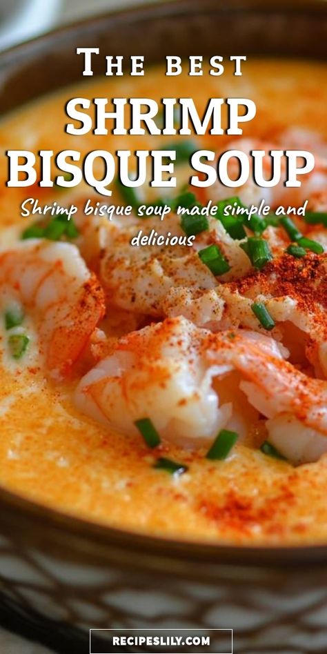 I love making this Shrimp Bisque Soup! It's so simple and absolutely delicious. The creamy texture, combined with succulent shrimp and a hint of spice, makes it a perfect dish for any occasion. Trust me, your taste buds will thank you! Seafood Broth Soup, Shrimp Chowder Easy, Shrimp Corn Bisque Soup, Easy Shrimp Bisque Recipe, Stewed Shrimp Recipes, Shrimp Broth Soup, Shrimp Bisque Soup Easy, Shrimp Chowder Soup, Shrimp Recipes Soup