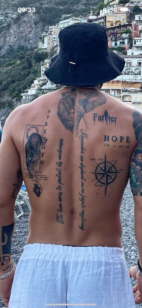 Man’s Back Tattoo, Back Tattoo Men Linework, Samurai Back Tattoo Men, One Piece Tattoos For Men, Men Tattoo Half Sleeve, Tattoos In Movies, Flower Tattoos Men Leg, Leg Tattoo Cover Up Ideas Men, Latino Art Tattoo