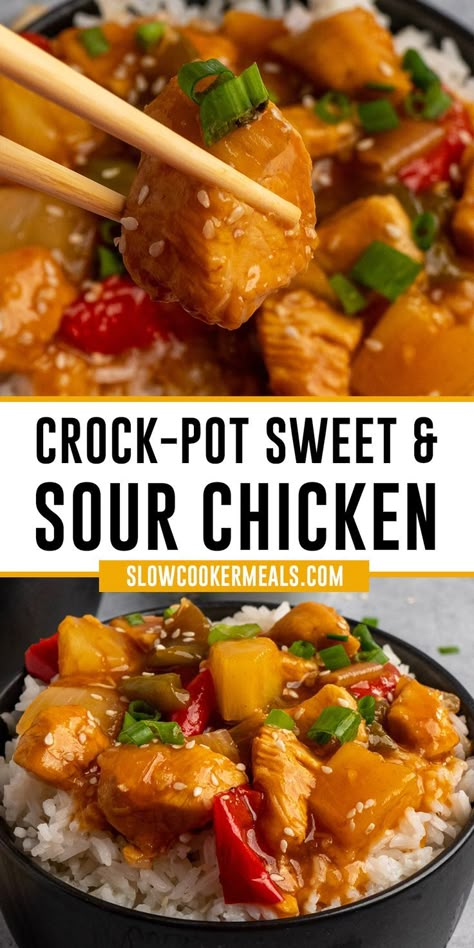 Crockpot Sweet And Sour Chicken, Sweet And Sour Chicken Recipe, Sweet Pepper Recipes, Sour Chicken Recipe, Rice And Veggies, Crockpot Freezer Meals, Crock Pot Food, Easy Crockpot Dinners, Sweet And Sour Chicken