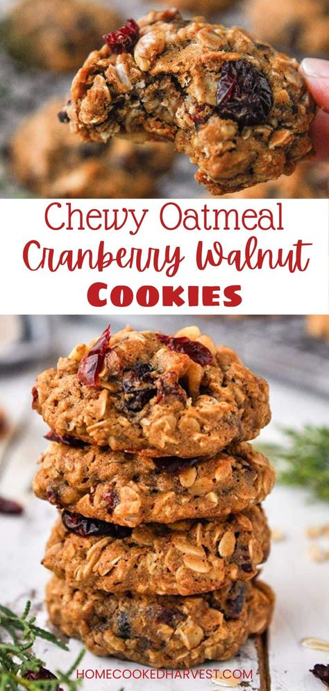 These chewy oatmeal cranberry walnut cookies are so much better than regular oatmeal raisin cookies! Perfect for holiday festivities! Oatmeal Cranberry Nut Cookies, Cranberry Walnut Oatmeal Cookies Jasons Deli, Oatmeal Cranberry Walnut Cookies, Harvest Desserts, Cranberry Walnut Cookies, Millies Cookies, Cranberries Recipes, Cookie Homemade, Cookie Biscuits