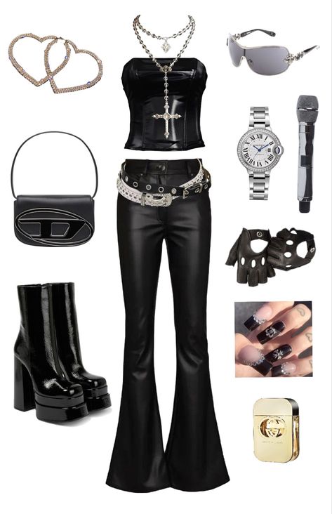 Punk Rock Inspired Outfits, Rock Stage Outfits For Women, Rock Star Outfits For Women, Rock Star Aesthetic Outfit, 60s Rockstar Fashion, Y2k Rock Outfits, Skin Jacket Outfit, Rock Stage Outfit, Popstar Aesthetic Outfits