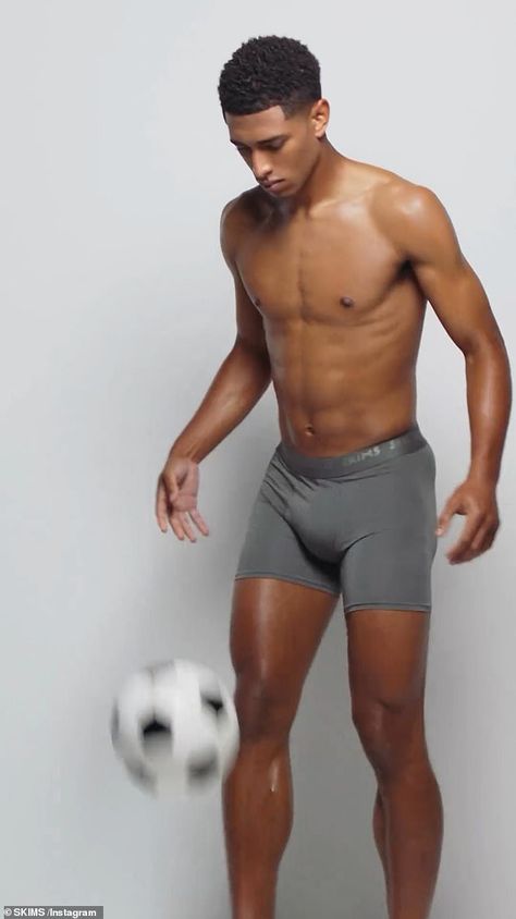 Jude Bellingham becomes the new face of Kim Kardashian's company SKIMS as he appears in underwear ad ahead of the Euros | Daily Mail Online Jude Bellingham Skims Ad, Jude Bellingham Skims, Bellingham Jude, Football Man, My Type Of Man, Boys On Film, Mens Body, Boys Football, England Players