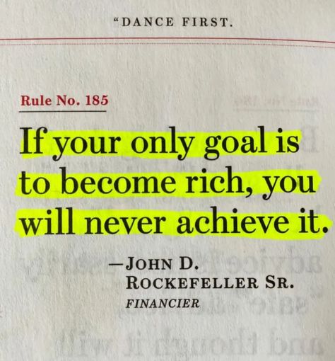 "If your only goal is to become rich, you will never achieve it." — John D. Rockefeller Sr.  This quote suggests that focusing solely on wealth as a goal can lead to dissatisfaction and failure. True success likely comes from pursuing meaningful work, passion, and creating value beyond just money.  #PurposeBeyondWealth #TrueSuccess #ValueCreation Becoming Rich Quotes, John D Rockefeller, Rich Quotes, Become Rich, How To Become Rich, Book Reviews, Money, Quotes, Books