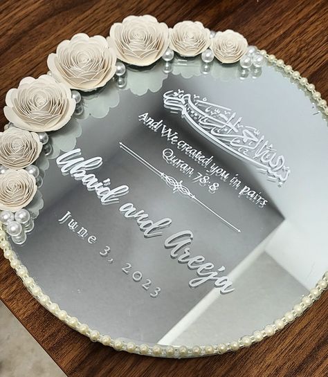 Free Shipping US or Canada! Square Mirror Ideas Diy, Nikah Mirror, Square Mirror Ideas, Nikkah Mirror, Nikkah Tray, Outdoor Engagement Party, Wedding Booklet, Nikah Decor, Wedding Gift Hampers