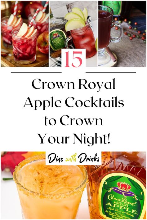 Collage of 4 crown royal apple cocktails. Crown Apple Margarita Recipe, Drinks To Make With Crown Apple, Crown Apple Drinks Recipes Fall, Crown Royal Drinks Apple, Crown Apple Halloween Drinks, Crown Apple And Fireball Drinks, Mixed Drinks With Crown Apple, Crown Apple Fall Drinks, Crown Mixed Drinks Recipe