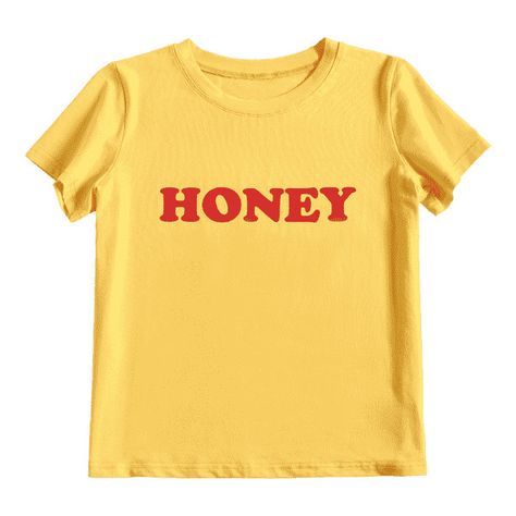 Tied Honey Printed T Shirt (38 AUD) ❤ liked on Polyvore featuring tops, t-shirts, yellow top, tie tee, yellow tee, tie t shirt and yellow t shirt Tie T Shirt, Shirts Crop Tops, Tied T Shirt, Shirts Crop, Yellow Tees, Yellow Crop Top, Cropped Shirts, Yellow Shirt, Slogan Tee