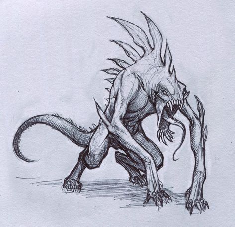 Reptile Creature by Mavros-Thanatos Mavros Thanatos, Monster Sketch, Creature Fantasy, Alien Drawings, Creepy Drawings, Monster Drawing, Creature Drawings, Monster Concept Art, Alien Creatures