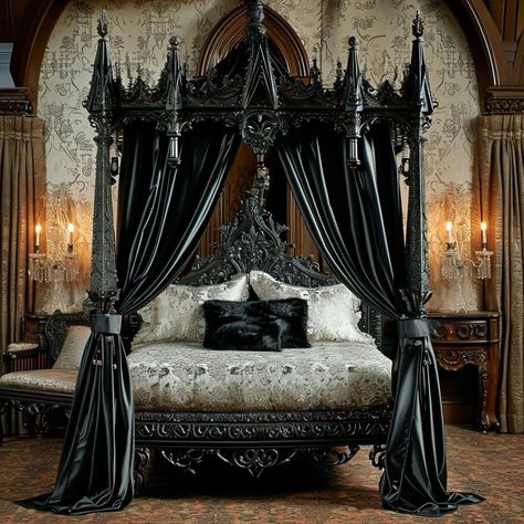 32 Gothic Bedroom Ideas: Transform Your Space with Dark Elegance and Enchanting Decor - placeideal.com Gothic Bedroom Furniture, Gothic Bedroom Ideas, Gothic Decor Bedroom, Goth Bedroom, Gothic Room, Gothic Bedroom, Dream Bedroom Inspiration, Dark Elegance, Dark Home Decor