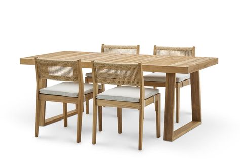 Outdoor Dining Table Set, Outdoor Teak Dining Table, Concrete Patio Makeover, Patio Inspiration, 4 Dining Chairs, Teak Dining Table, Patio Makeover, Teak Outdoor, Concrete Patio