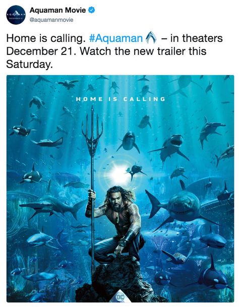 Home is calling. #Aquaman – in theaters December 21. Watch the new trailer this Saturday. | Aquaman Poster Edits | Know Your Meme New Aquaman, Aquaman Film, Aqua Man, Aquaman 2018, Tam Film, Arthur Curry, Poster Edit, Dolph Lundgren, Ingmar Bergman