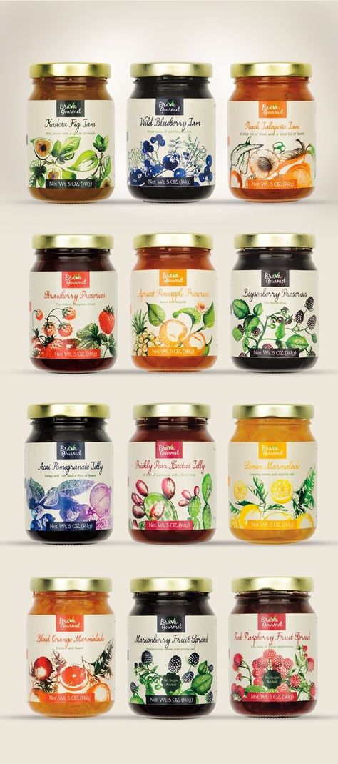 Fruit Packaging Design, Gourmet Packaging, Fruit Juice Packaging, Desain Merek, Jam Packaging, Jam Label, Honey Packaging, Fruit Packaging, Jar Packaging