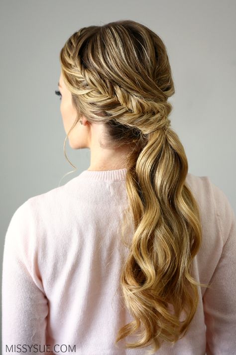 Fishtail Embellished Ponytail Cute Ponytail Hairstyles, Prom Hair Updo, Fishtail Braid, Braided Ponytail Hairstyles, Spring Hairstyles, Classy Style, Prom Hairstyles, Braided Ponytail, Fish Tail Braid