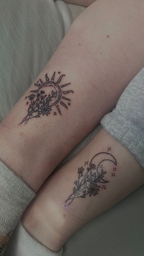 Flower Tattoos Mom And Daughter, Moon Daughter Tattoo, Cute Matching Tattoos For Mom And Daughter, Cute Mom And Daughter Tattoos Matching, Mother Daughter Tattoos Floral, I Love You More Tattoo Mom And Daughter, Matching Sun Tattoos Mother Daughters, Tattoo Ideas For Daughter And Mom, Maching Tattoos Mom