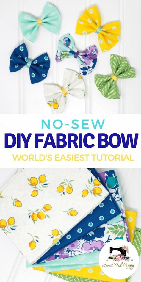 DIY Hair Bows: No Sew Fabric Hair Bows Tutorial | Sweet Red Poppy Fabric Bow Tutorial, Girls Hair Bows Diy, Hair Bows Diy, Hair Bow Tutorial, Fabric Hair Bows, Diy Bows, Baby Turban, Bows Diy, Beginner Sewing Projects Easy