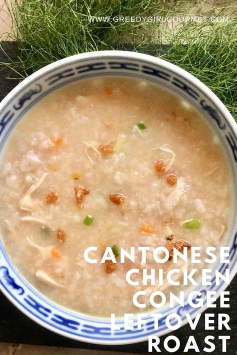 Too much roast chicken left from Sunday lunch? Turn it into this warm and comforting Asian congee! Chicken Congee Recipe, Jook Recipe, Asian Chicken Breast Recipes, Asian Thanksgiving, Chinese Congee, Congee Recipes, Best Thanksgiving Sides, Soya Sauce Chicken, Chicken Congee