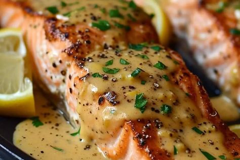 Dijon Salmon with Lemon Dijon Sauce Salmon Dijon Mustard Soy Sauce, Dijon Sauce For Salmon, Dijon Mustard Sauce For Salmon, Lemon Mustard Salmon, Salmon With Mustard Sauce Oven Baked, Dijon Dill Salmon, Salmon Recipes With Dijon Mustard, Bourbon Sauce For Salmon, Lemon Dijon Salmon