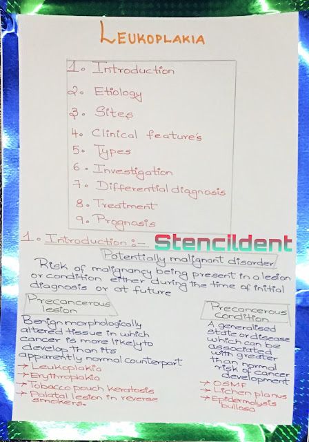 STENCILDENT : LEUKOPLAKIA - oral medicine notes Oral Pathology Notes, Epidermolysis Bullosa, Lichen Planus, Dental Nurse, Oral Pathology, Dental Hygiene Student, Soft Palate, Basal Cell, Medicine Notes