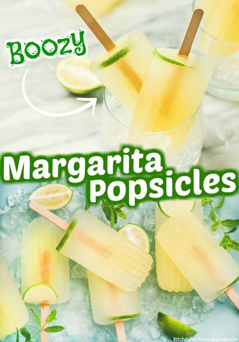 Margarita Popsicles are the best boozy treat ever! They are full of the margarita ingredients you love like tequila and lime juice, but in a cold iced pop. #drinks #popsicle #boozy #margarita #tequila Adult Popsicles, Margarita Popsicles, Boozy Pops, Boozy Ice Pops, Popsicle Cocktail, Alcoholic Popsicles, Fun Food Ideas For Kids, Blueberry Margarita, Frozen Popsicles