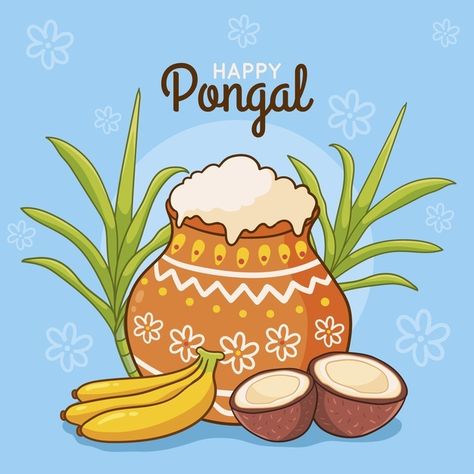 Pongal Drawing Ideas, Pongal Celebration Drawing, Pongal Pot Drawing, Pongal Illustration, Pongal Drawing, Pongal Festival Images, Pongal Greeting Cards, Pongal Images, Notice Board Decoration