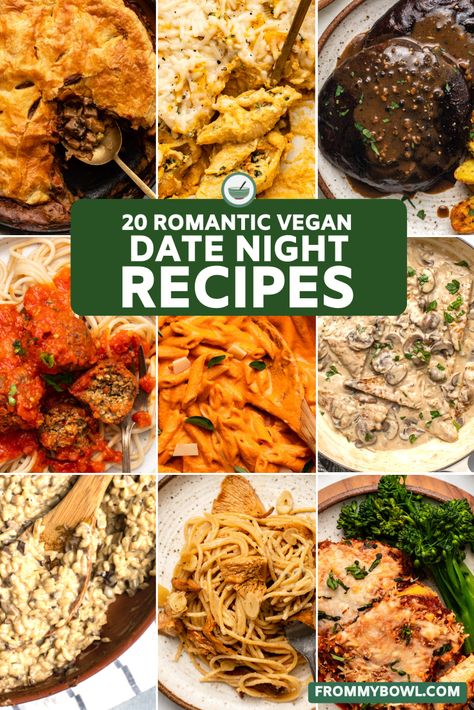 20 delicious and romantic vegan recipes for two. These tasty and easy vegan and vegetarian recipes will impress any guest! Romantic Vegetarian Dinner, Anniversary Meals, Anniversary Dinner Ideas, Coconut Cream Recipes, Night Dinner Recipes, Vegan Dinner Ideas, Vegan Slow Cooker, Vegan Entrees, Night Recipes