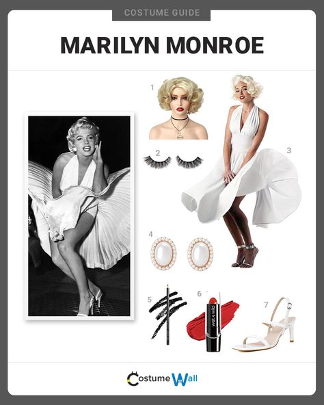 Marilyn Monroe Costume Iconic White Dress, Short Curly Blonde, Hollywood Bombshell, Marilyn Monroe White Dress, Costume Wall, Marilyn Monroe Costume, Flapper Outfit, The Heartbreak Kid, Got Costumes