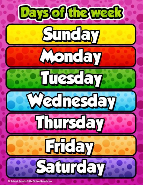 Days Of The Week Chart, Days Of The Week, Office Products, Craft Ideas