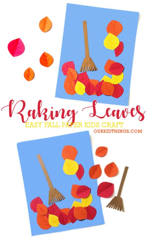 Raking Leaves Fall Craft Crafts For Kindergarteners Fall, September Crafts Preschool Toddlers, Harvest Craft For Preschoolers, Harvest Preschool Activities Art, Fall Week Preschool Activities, Fall Art And Crafts For Toddlers, Fall Crafts September, Fall Garden Preschool Activities, Relatives Crafts Preschool