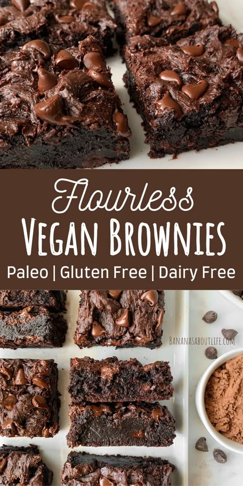 flourless vegan brownies Gluten Free Sugar Free Brownies, Sugar Free Gluten Free Dessert, Vegan Gluten Free Brownies, Fudgy Vegan Brownies, Refined Sugar Free Desserts, Gluten Free Brownies Recipe, Glutenfri Baking, Brownies Gluten Free, Gluten Free Dairy Free Dessert