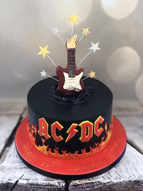 Rock And Roll Themed Cake, Born To Rock Birthday Cake, Rock Themed Cake, Ac/dc Cake, Acdc Birthday Party, Acdc Birthday Cake, Acdc Party, Rock And Roll Birthday Cake, One Rocks Birthday