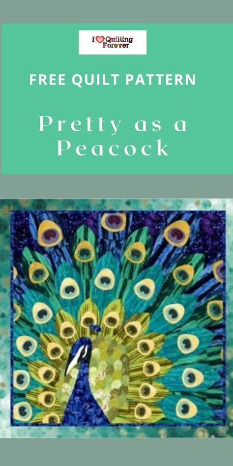 Get your Free Pretty as a Peacock Quilt Tutorial here. 400+ Free Quilt Patterns for Beginner & Expert. All Quilters can get inspired! Peacock Quilt Pattern, Pattern Skirt Outfit, Quilt Vest, Peacock Quilt, Free Printable Patterns, Peacock Crafts, Quilt Pattern Ideas, Feather Quilt, Collage Quilts