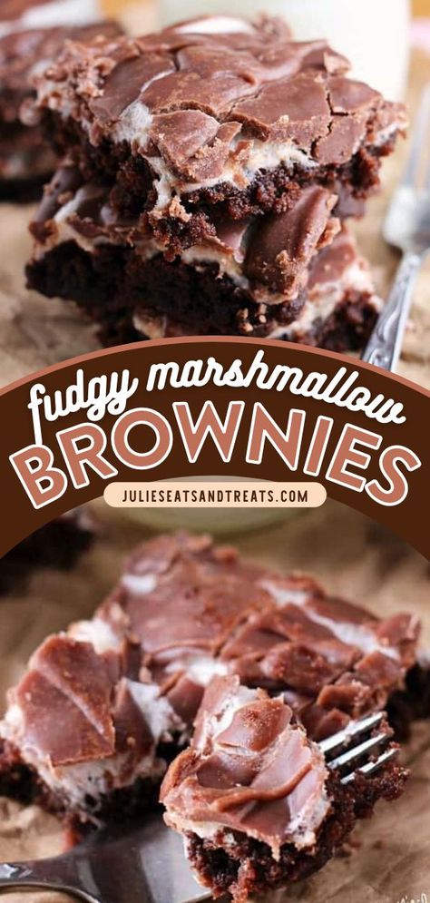 Fudgy Marshmallow Brownies,  chocolate desserts, easy to make sweet treat Chocolates Homemade, Fudge Marshmallow, Marshmallow Brownies, Cake Brownie, Diy Easy Recipes, Chewy Brownies, Brownie Toppings, Brownie Desserts, Recipes With Marshmallows