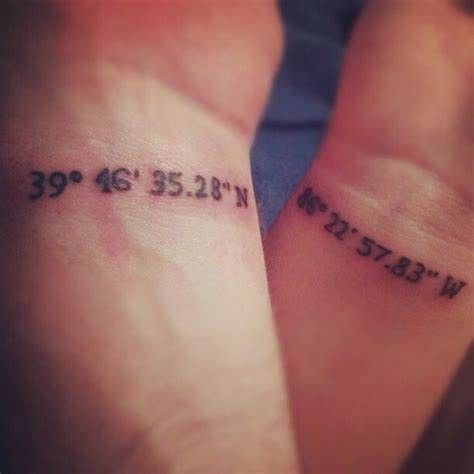 Longitude Tattoo, Latitude Longitude Tattoo, Couple Tattoo Quotes, Marriage Tattoos, Couple Tattoos Love, Couple Tattoos Unique Meaningful, Small Couple Tattoos, Tattoos Infinity, Latitude And Longitude