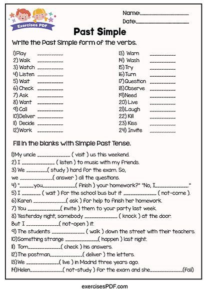 English Conversation Worksheets, Simple Past Tense Worksheet, Simple Present Tense Worksheets, Tense Worksheet, Past Simple Tense, Past Tense Worksheet, Tenses Exercises, English Grammar Exercises, Simple Present Tense