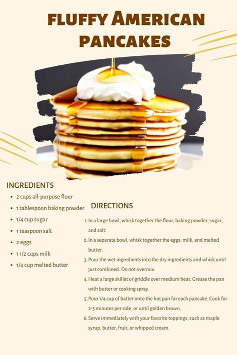 American Pancakes Recipe Easy, Pancakes Recipe Fluffy, Easy American Pancakes, American Pancakes Recipe, Quick Pancake Recipe, Fundraising Poster, Quick Pancakes, Yummy Pancake Recipe, Fluffy Pancake Recipe