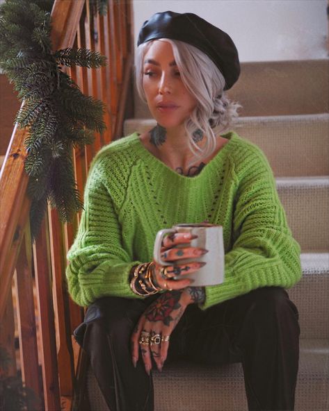 Seasonal Looks, with Free People • Sammi Sammi Jefcoate Outfits, Colorful Goth Outfits, Sammi Jefcoate Style, Dr Martens Chesney, Green Sweater Outfit, Sammi Jefcoate, Edgy Work Outfits, Fashion Fall 2022, Glasses Outfit