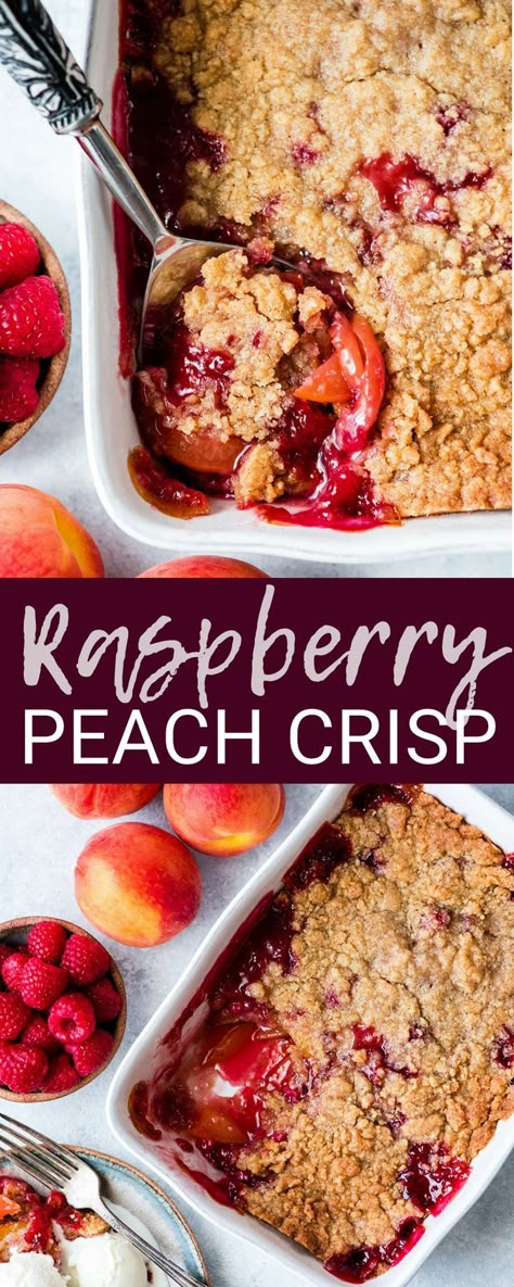 Peach And Raspberry Cobbler, Peach And Raspberry Recipes, Peach Raspberry Crisp, Raspberry Crisp, Peach Crisp Recipe, Vegan Peach, Peach Raspberry, Dessert Summer, Peach Crisp