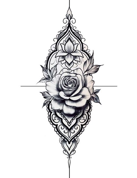 Roses Mandala Tattoo, Rose Mandala Tattoo Design, Glute Tattoos For Women, Tattoos For Women Mandala, Rose Mandala Tattoo, Wrist Hand Tattoo, Mandala Tattoos For Women, Cool Ear Tattoos, Rose Drawing Tattoo