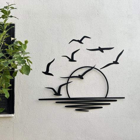 Sunrise and Birds Wall Art, Sun and Seagulls Metal Wall Decor, Metal Wall Art, Wall Hangers, Home Decor, Bird Art,patio Decor,sunset - Etsy Simple Wall Paintings, Gifts For Bird Lovers, Online Birthday Gifts, Birds Wall Art, Metal Wall Art Living Room, Funny Dancing, Geometric Wall Decor, Laser Art, Dancing Gif