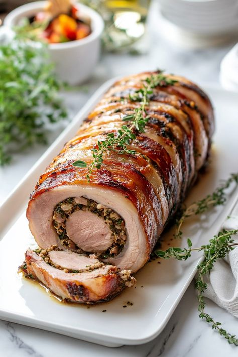 Delicious Christmas Stuffed Pork Roast Roast Lamb Christmas Dinner, Christmas’s Dinner Idea, Pork Roulade Stuffing, Christmas Tenderloin Recipes, Christmas Pulled Pork, Festive Christmas Dinner Ideas, Stuffed Roasted Pork Loin Oven, Christmas Pork Roast Recipes, Stuffed Pork Shoulder