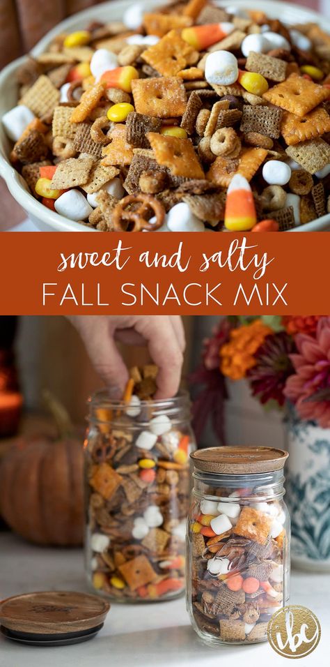 Fall Snack Mix Recipes, Fall Chex Mix Recipes, Chex Recipes, Fall Snack Mixes, Snack Mix Recipe, Halloween Snack Mix, Autumn Treats, Fall Goodies, Thanksgiving Snacks